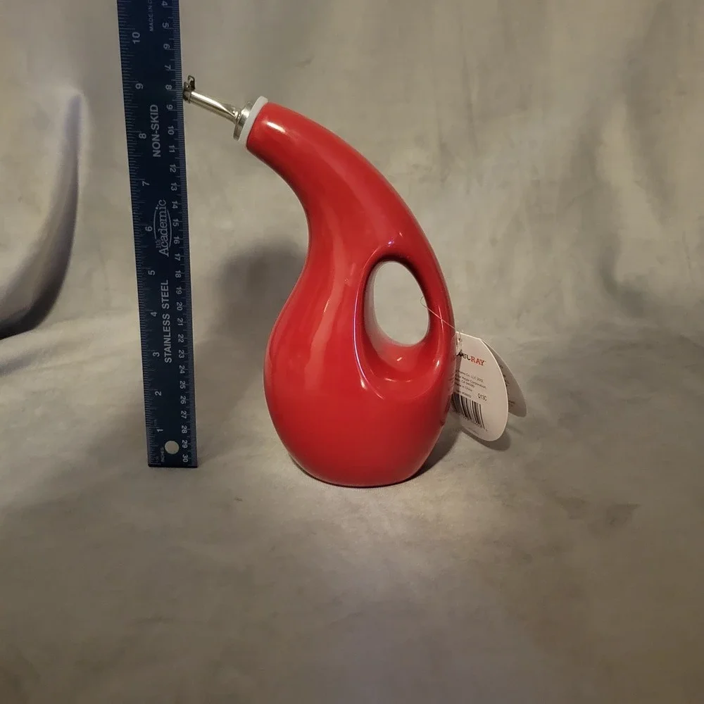 Rachael Ray Red Stoneware EVOO Oil Cruet Bottle Dispenser Spout 24oz H016 NEW